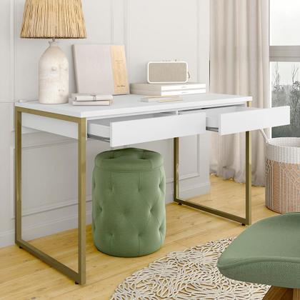 Imagem de Escrivaninha Industrial Vancouver Com 2 Gavetas Dourado/branco - M.a