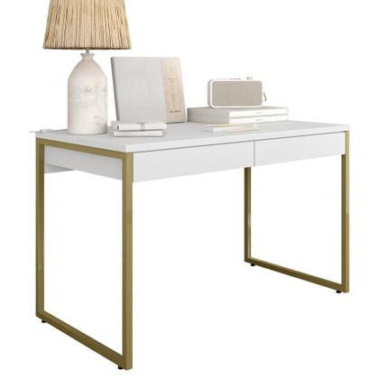 Imagem de Escrivaninha Industrial Vancouver Com 2 Gavetas Dourado/branco - M.a