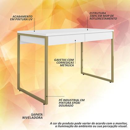 Imagem de Escrivaninha Industrial Vancouver Com 2 Gavetas Dourado/branco - M.a