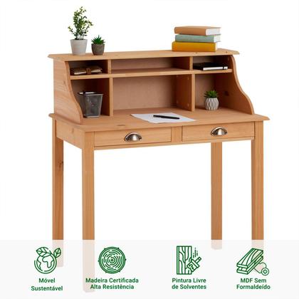 Imagem de Escrivaninha Madeira 2 Gavetas 6 Nichos Marlene