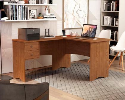 Imagem de Escrivaninha mesa de computador em l de canto parise 2 gavetas tampo 18mm cor freijó rústico