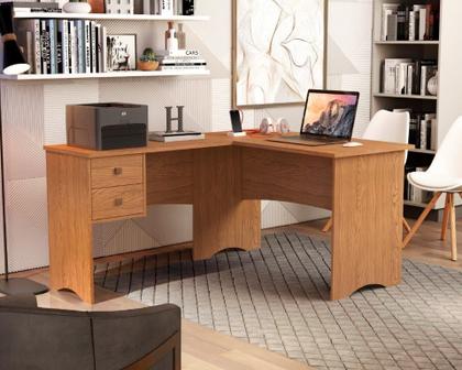 Imagem de Escrivaninha mesa de computador em l de canto parise 2 gavetas tampo 18mm cor nature rústico