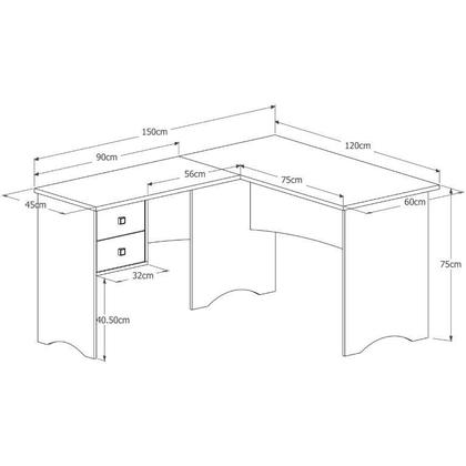 Imagem de Escrivaninha mesa de computador em l de canto parise 2 gavetas tampo 18mm cor off white brilho