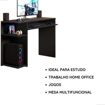 Imagem de Escrivaninha Mesa De Computador Gamer, com Prateleira Elevada E Suporte Para Teclado Extensível  JM3 MÓVEIS
