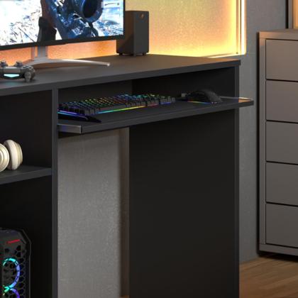 Imagem de Escrivaninha Mesa De Computador Gamer, com Prateleira Elevada E Suporte Para Teclado Extensível  JM3 MÓVEIS