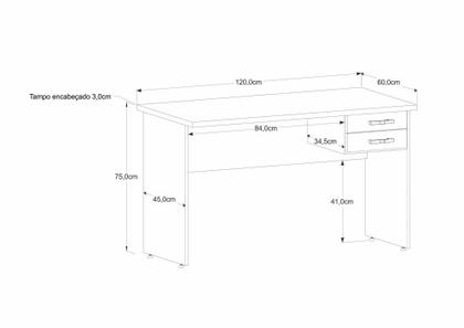 Imagem de Escrivaninha Mesa De Escritório 1,20m Tampo 30mm C/02gavetas