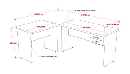 Imagem de Escrivaninha Mesa De Escritório Em L 1,80x1,40m C/02gavetas