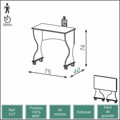 Imagem de Escrivaninha Mesa Dobrável para Notebook 100% MDF C27 Dalla Costa
