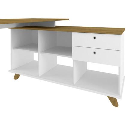 Imagem de Escrivaninha Mesa em L Escritório com Gavetas e Nichos Gold