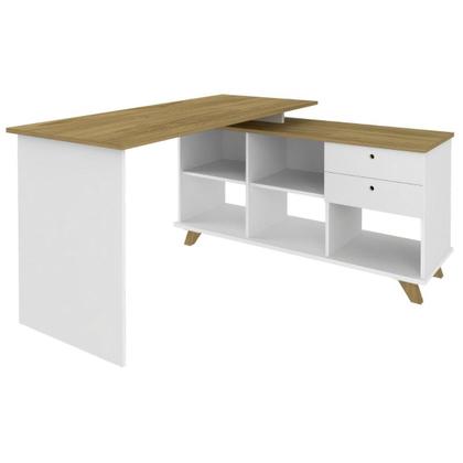 Imagem de Escrivaninha Mesa em L Escritório com Gavetas e Nichos Gold