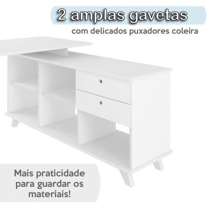 Imagem de Escrivaninha Mesa em L Escritório com Gavetas e Nichos Gold