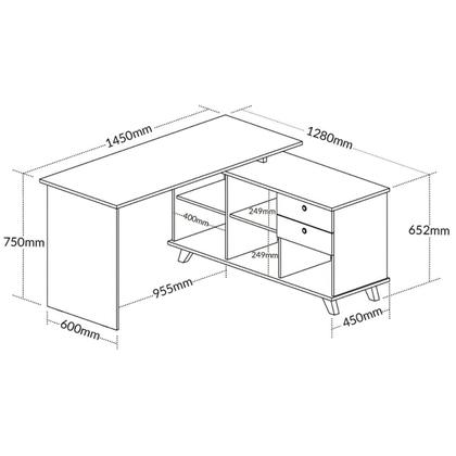 Imagem de Escrivaninha Mesa em L Escritório com Gavetas e Nichos Gold
