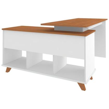 Imagem de Escrivaninha Mesa em L Escritório com Gavetas e Nichos Gold