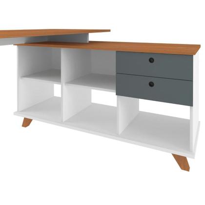 Imagem de Escrivaninha Mesa em L Escritório com Gavetas e Nichos Gold