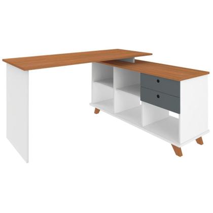 Imagem de Escrivaninha Mesa em L Escritório com Gavetas e Nichos Gold