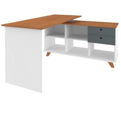 Imagem de Escrivaninha Mesa em L Escritório com Gavetas e Nichos Gold