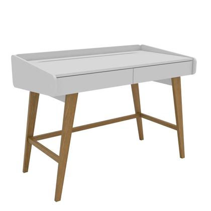 Imagem de Escrivaninha Mesa Escritório 100% MDF Retrô Havana 2 Gavetas 110cm Branco e Marrom