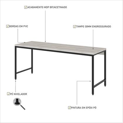 Imagem de Escrivaninha Mesa Escritório 180cm Estilo Industrial Diretor Active Yescasa