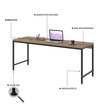 Imagem de Escrivaninha Mesa Escritório 180cm Estilo Industrial Diretor Active Yescasa
