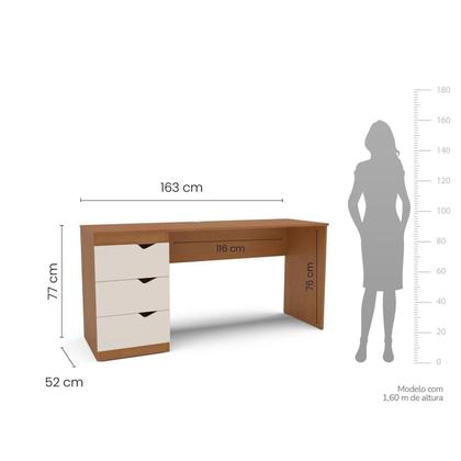 Imagem de Escrivaninha Mesa Escritório 3 Gavetas 163cm X 77cm Porto
