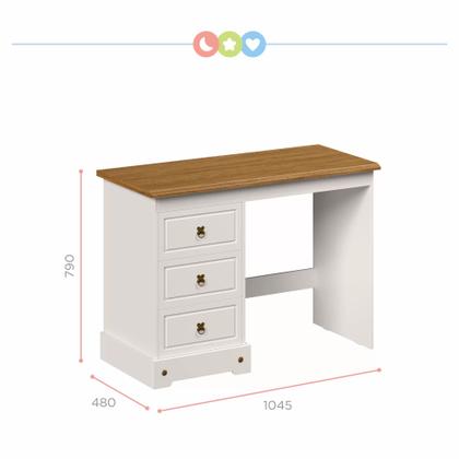 Imagem de Escrivaninha Mesa Escritório 3 Gavetas com Tampo em Madeira Maciça Smile