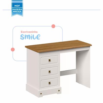 Imagem de Escrivaninha Mesa Escritório 3 Gavetas com Tampo em Madeira Maciça Smile