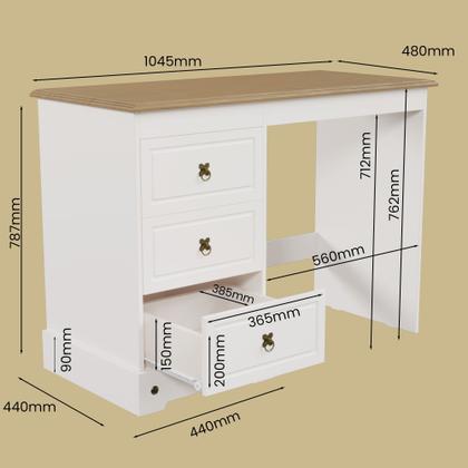 Imagem de Escrivaninha Mesa Escritório 3 Gavetas com Tampo em Madeira Maciça Smile