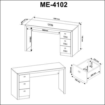 Imagem de Escrivaninha Mesa Escritório 3 Gavetas Me4102