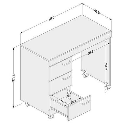 Imagem de Escrivaninha Mesa Escritório 90cm 3 Gavetas Osaka