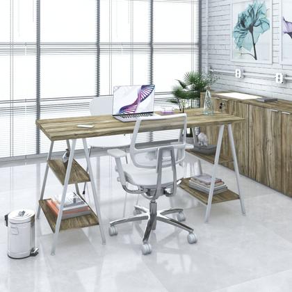 Imagem de Escrivaninha Mesa Escritório Cavalete 150Cm 4 Prateleiras Estilo Industrial Kuadra