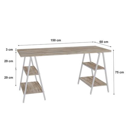 Imagem de Escrivaninha Mesa Escritório Cavalete 150Cm 4 Prateleiras Estilo Industrial Kuadra