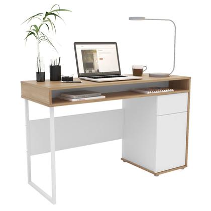 Imagem de Escrivaninha Mesa Escritório Chicago 1 Gaveta 1 Porta 120cm Industrial Branco