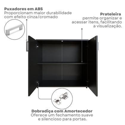 Imagem de Escrivaninha Mesa Escritório com Armário Baixo e Aéreo com Chave 200cm Modular Kitcubos