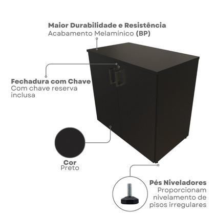 Imagem de Escrivaninha Mesa Escritório com Armário Baixo e Aéreo com Chave 200cm Modular Kitcubos