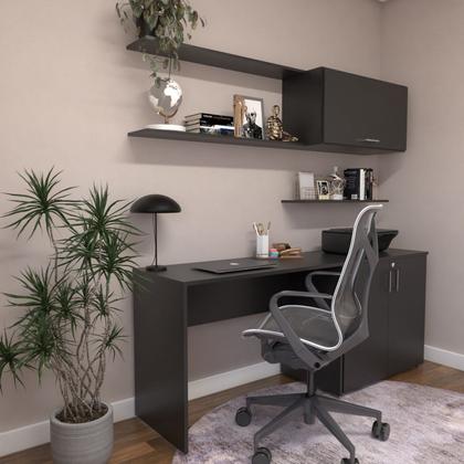 Imagem de Escrivaninha Mesa Escritório com Armário Baixo e Aéreo com Chave 200cm Modular Kitcubos