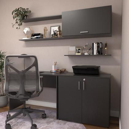 Imagem de Escrivaninha Mesa Escritório com Armário Baixo e Aéreo com Chave 200cm Modular Kitcubos