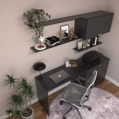 Imagem de Escrivaninha Mesa Escritório com Armário Baixo e Aéreo com Chave 200cm Modular Kitcubos