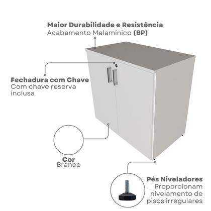 Imagem de Escrivaninha Mesa Escritório com Armário Baixo e Aéreo com Chave 200cm X 75cm Modular