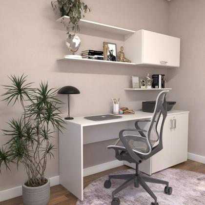 Imagem de Escrivaninha Mesa Escritório com Armário Baixo e Aéreo com Chave 200cm X 75cm Modular