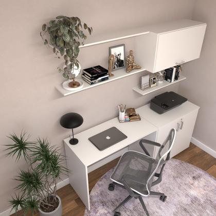 Imagem de Escrivaninha Mesa Escritório com Armário Baixo e Aéreo com Chave 200cm X 75cm Modular