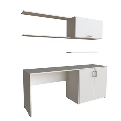 Imagem de Escrivaninha Mesa Escritório com Armário Baixo e Aéreo com Chave 200cm X 75cm Modular
