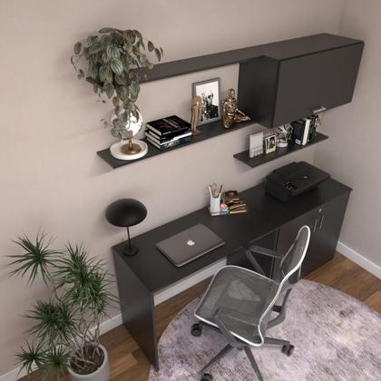 Imagem de Escrivaninha Mesa Escritório com Armários 180cm e Prateleira