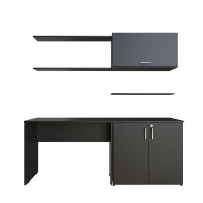 Imagem de Escrivaninha Mesa Escritório com Armários 180cm e Prateleira