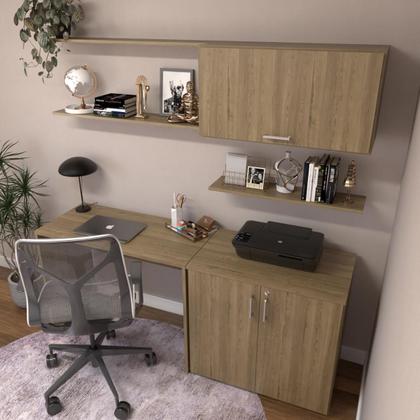 Imagem de Escrivaninha Mesa Escritório com Armários 180cm e Prateleira