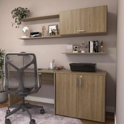 Imagem de Escrivaninha Mesa Escritório com Armários 180cm e Prateleira