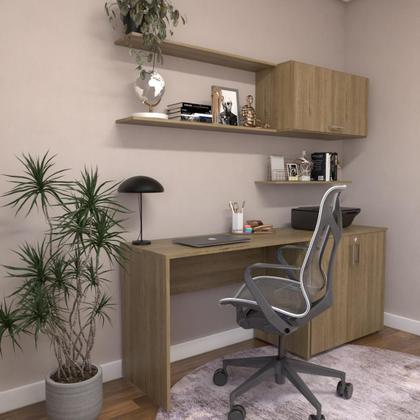 Imagem de Escrivaninha Mesa Escritório com Armários 180cm e Prateleira