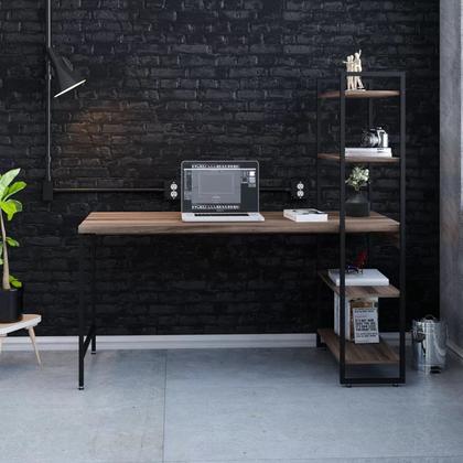Imagem de Escrivaninha Mesa Escritório com Estante 4 Prateleiras Estilo Industrial 150cm Active Yescasa
