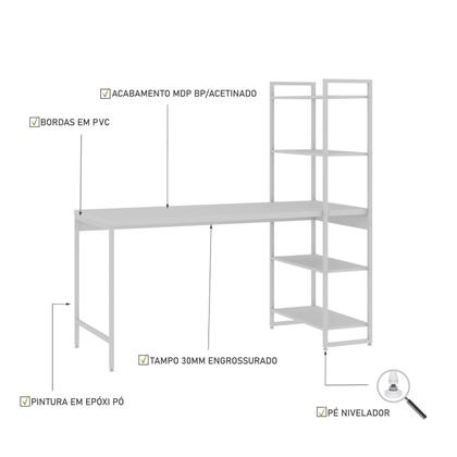 Imagem de Escrivaninha Mesa Escritório com Estante 4 Prateleiras Estilo Industrial 150cm Active Yescasa