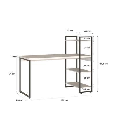 Imagem de Escrivaninha Mesa Escritório com Estante Alta Estilo Industrial 135cm com 03 Prateleiras Dynamica Yescasa