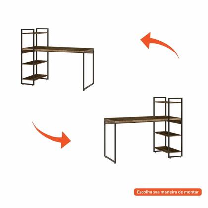 Imagem de Escrivaninha Mesa Escritório com Estante Alta Estilo Industrial 135cm com 03 Prateleiras Dynamica Yescasa